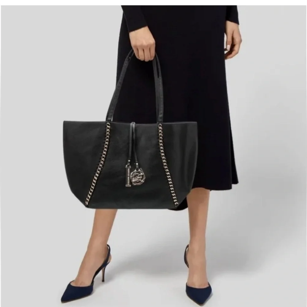 Badgley Mischka Black Tote with Chain Trim